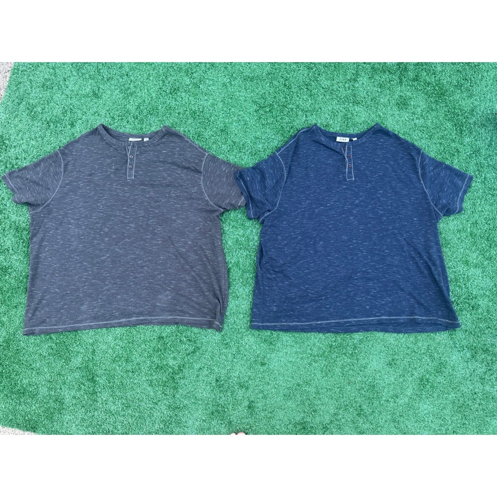 ROWM Mens 3XB Henley Shirt Bundle 2 Pack Short Sleeve Space Dye Blue Grey
